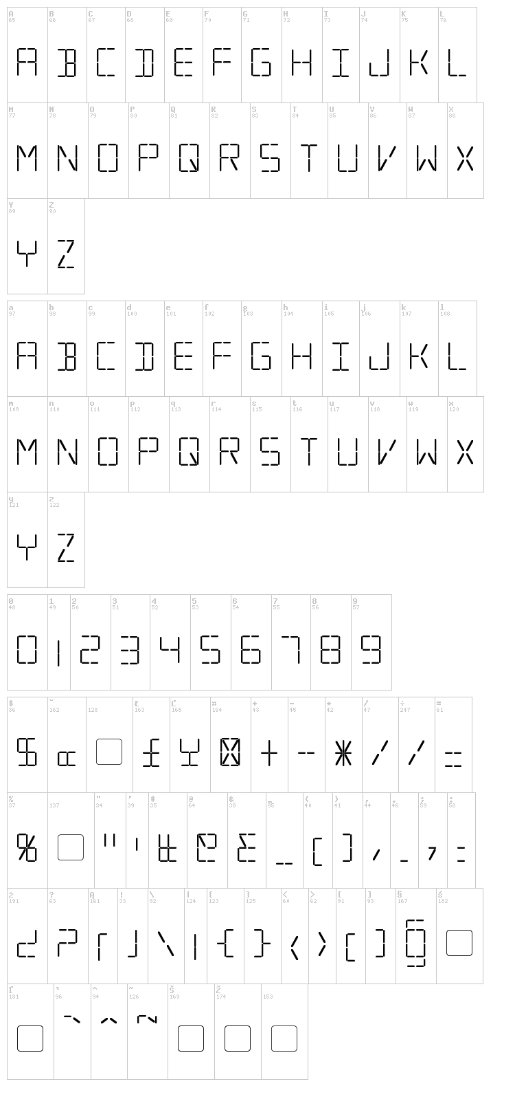 Silverball Oblique font map